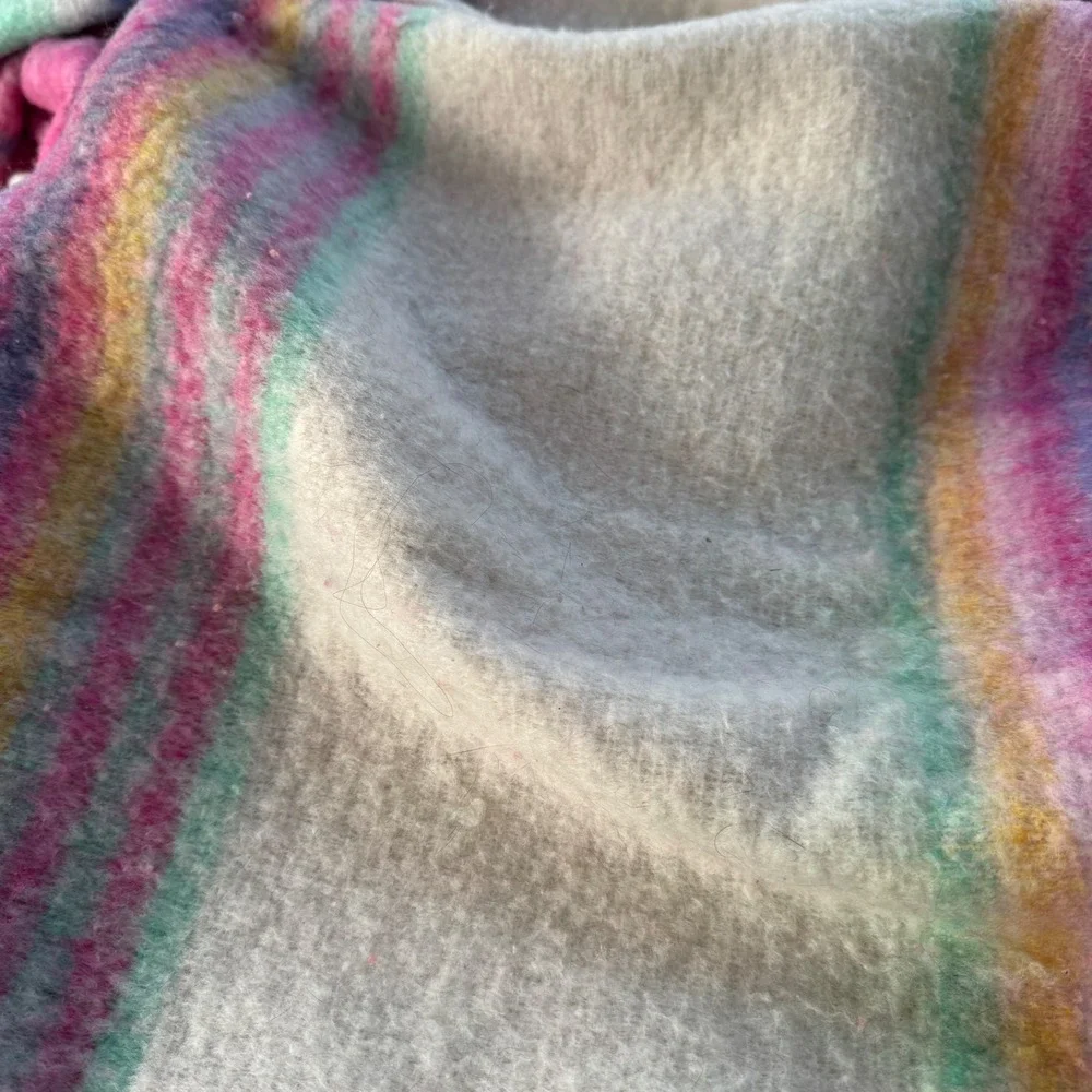 Free People Oversized Scarf Rainbow Stripe Pink Blue Boho Fringe Blanket Wrap